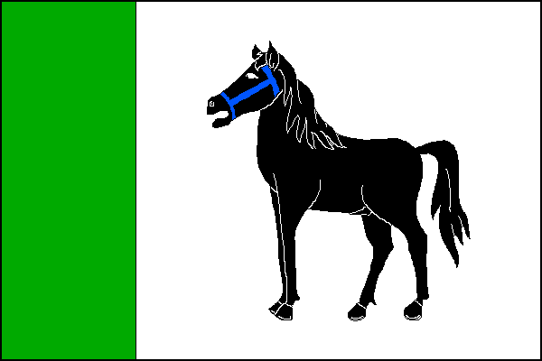 List tvoří zelený žerďový pruh široký jednu čtvrtinu délky listu a bílé pole s černým koněm s modrou ohlávkou. Poměr šířky k délce listu je 2:3.