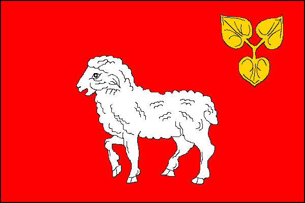 Červený list s bílou ovcí a žlutým leknínovým trojlistem v horním vlajícím cípu. Poměr šířky k délce listu je 2:3.
