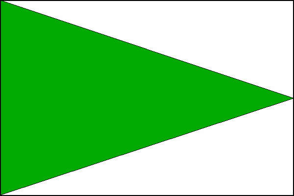 Bílý list se zeleným žerďovým klínem sahajícím do středu vlajícího okraje. Poměr šířky k délce listu je 2:3.