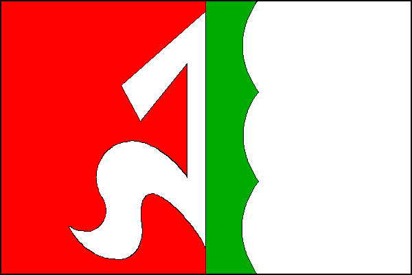List tvoří červená žerďová část s polovinou zavinuté střely, vlající část je bílá se zeleným svislým vlnkovitým pruhem se třemi prohlubněmi a dvěma ostrými vrcholy. Zelený pruh na středu přiléhá k bílé zavinuté střele. Poměr šířky k délce listu je 2:3.