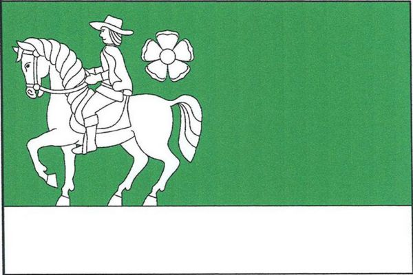 List tvoří dva vodorovné pruhy, zelený a bílý, v poměru 3 : 1. V žerďové polovině zeleného pruhu na bílém pruhu kráčející kůň s jezdcem s kloboukem, provázený za zády růží, vše bílé. Poměr šířky k délce listu je 2 : 3.