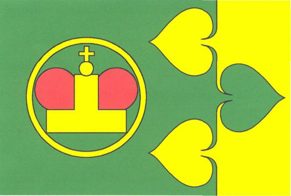 List dělený oboustranným lipovým řezem (2, 1) na dva svislé pruhy, zelený a žlutý, v poměru 3 : 1. V žerďovém pruhu ve žlutém mezikruží knížecí čepice zdobená křížkem. Poměr šířky k délce listu je 2 : 3.