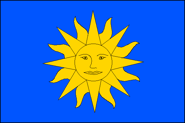 Modrý list se žlutým sluncem ze znaku obce. Poměr šířky k délce listu je 2:3.